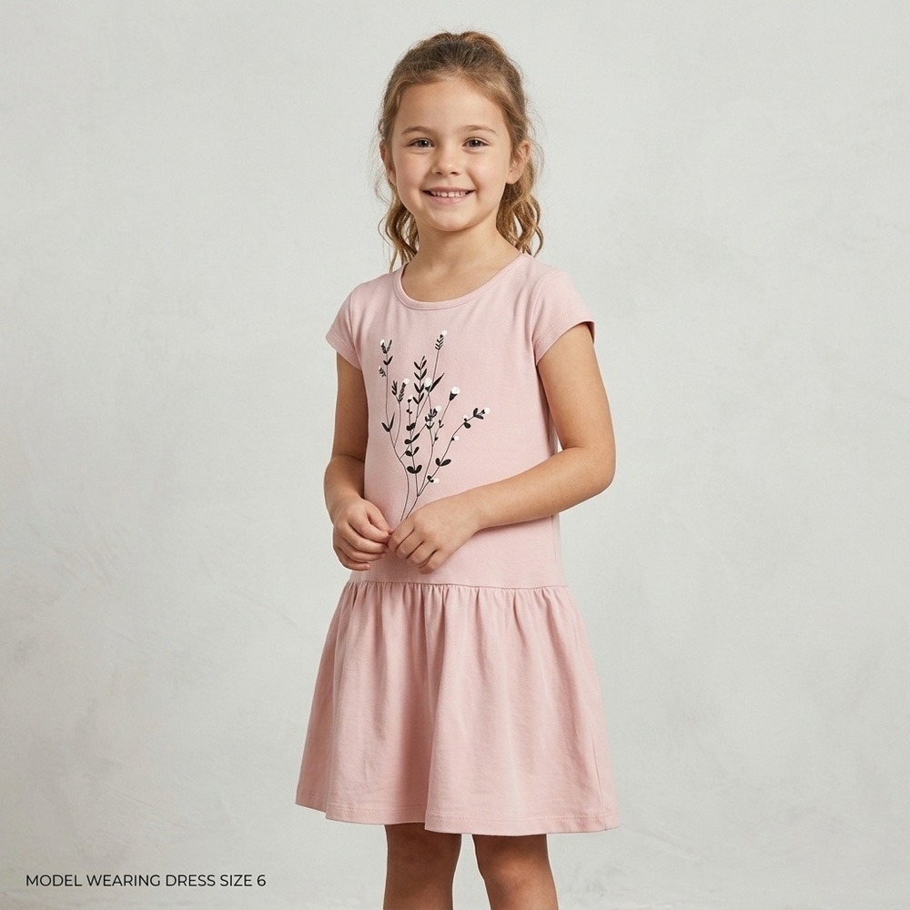 Tiny Tribe Australia Dress Kids Size 6 Pink Good Floral Drop Waist Tie Back